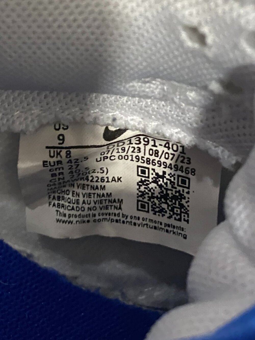 Nike Dunk Low Retro Royal Blue White DD1391-401 Men's Size 9 Excellent Condition - Picture 11 of 14